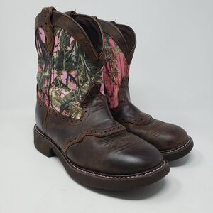 Justin Gypsy Boots Brown and Pink Camo Women's Western Boots Size 8.5